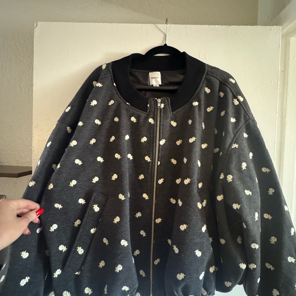 Maeve Black and White Floral Bomber Jacket